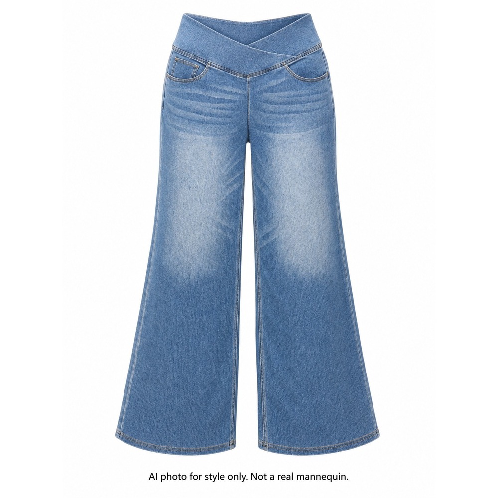 Halara 1X Regular Crossover Waist Wide Leg Stretch Pull On Jeans Blue